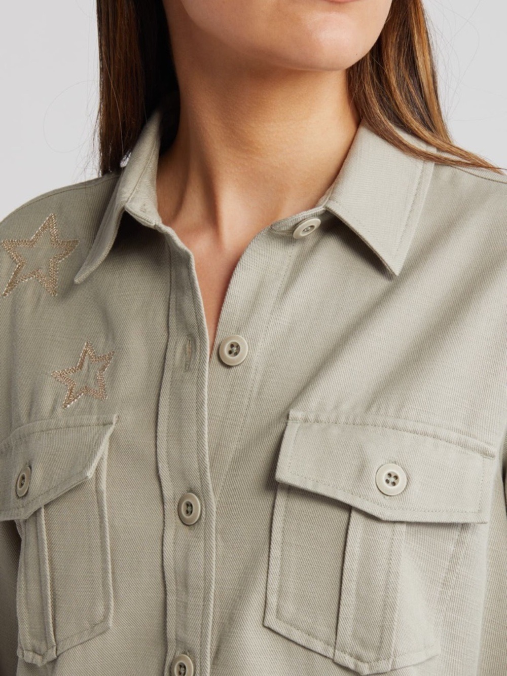 Rails Loren Star Embroidered Raw Hem Twill Shirt Jacket Small